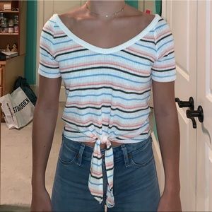 Ribbed Tie-Front Shirt